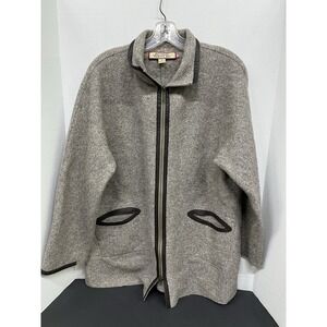 Beyond Threads Women's Alpaca‎ Blend Jacket M Grey Zip Leather Trim Boho Coat
